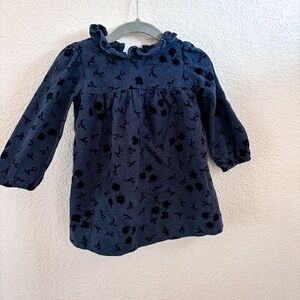 Zara navy velvet flocked floral dress button back long sleeve toddler girl blue